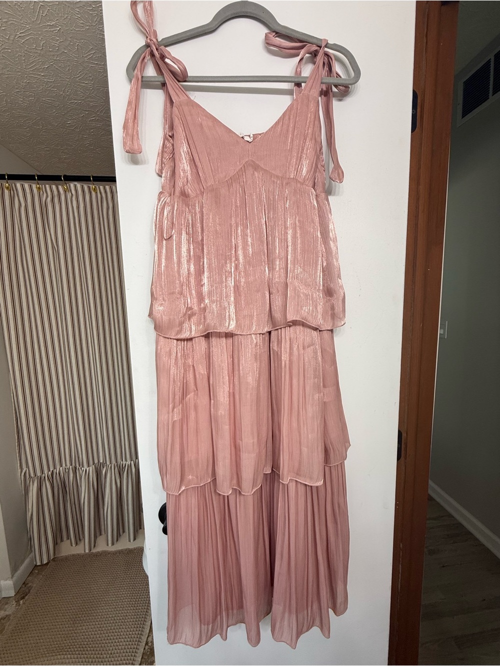 Lush Pink Tiered Maxi Dress with Tie Straps